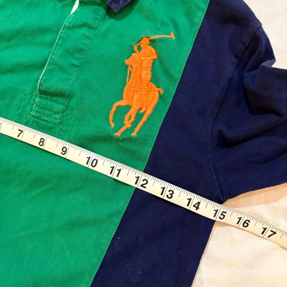 Polo Ralph Lauren  Big Pony Rugby Shirt Navy Green‎ Orange Size S 8 Long Sleeve